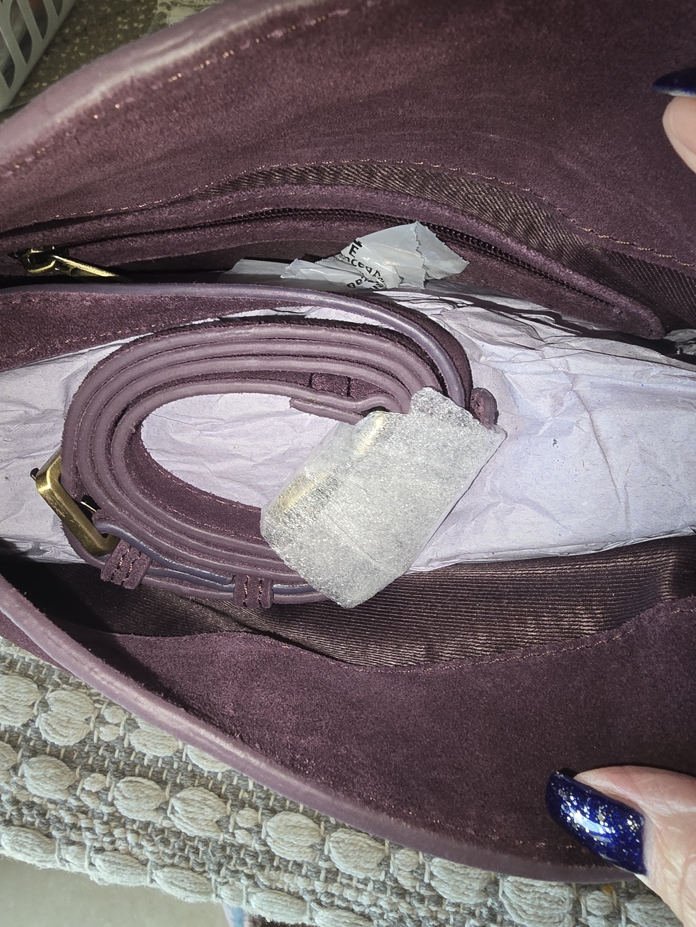 Plum Suede Shoulder Bag - Women's Fashion Handbag - Picture 3 of 8